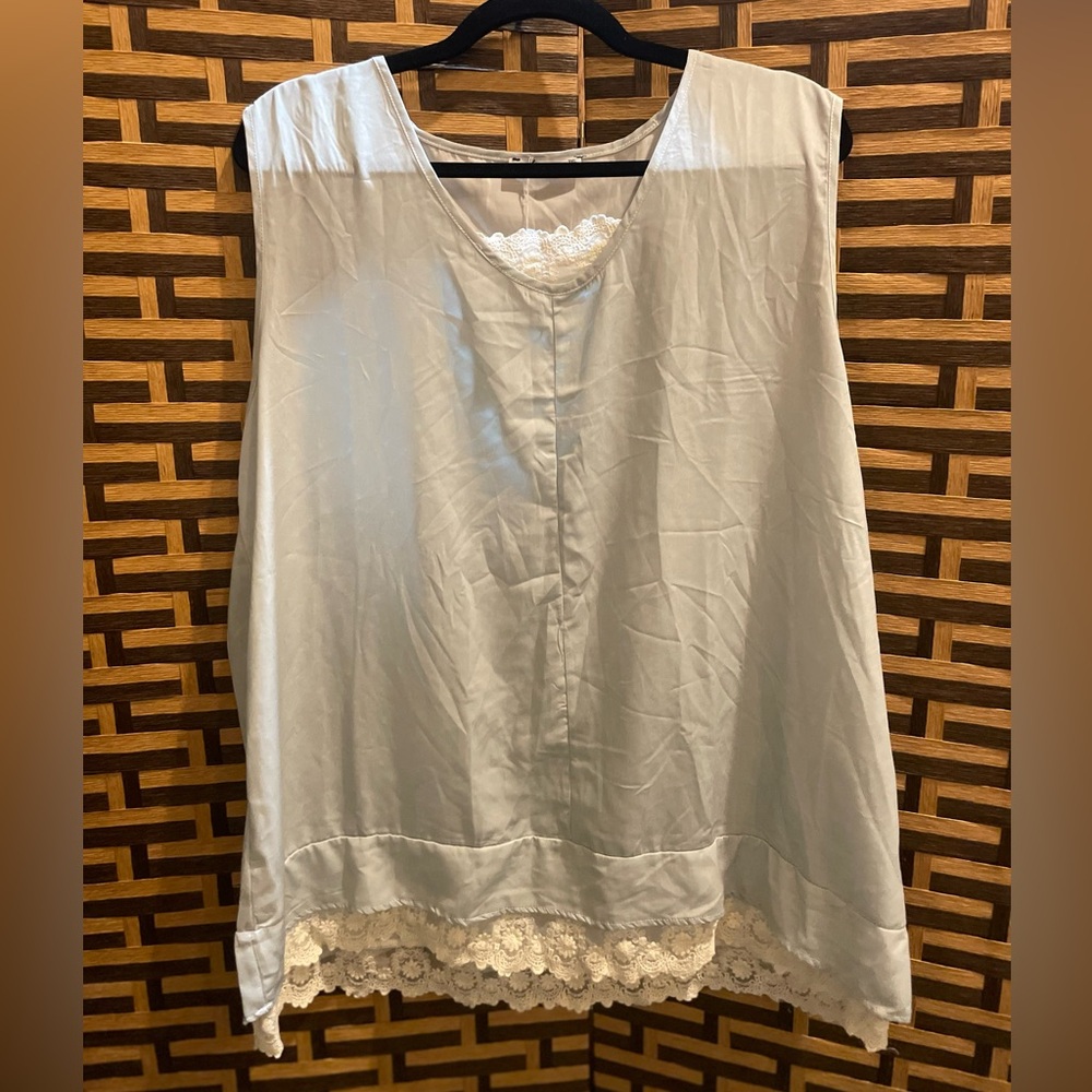 VINTAGE AIMEE BY FIRMIANA light blue lace detail top womens 3xl
